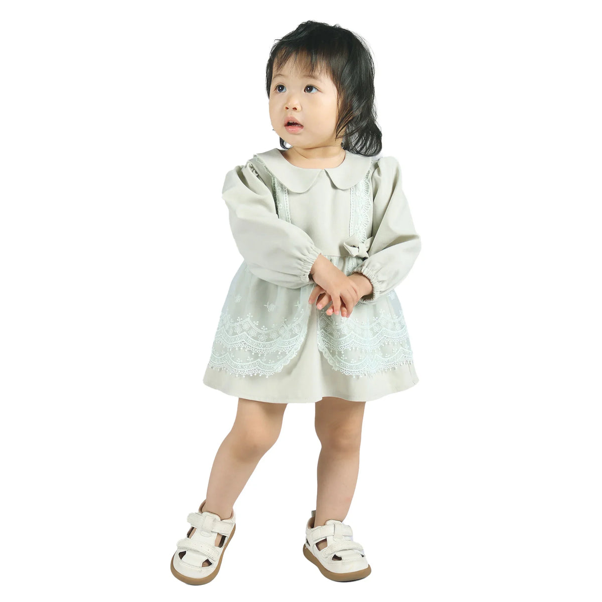 Laced Formal Dress for Baby Girl 74 | 6-12M Gray Green 74 | 6-12M,40,52,26,50 Image