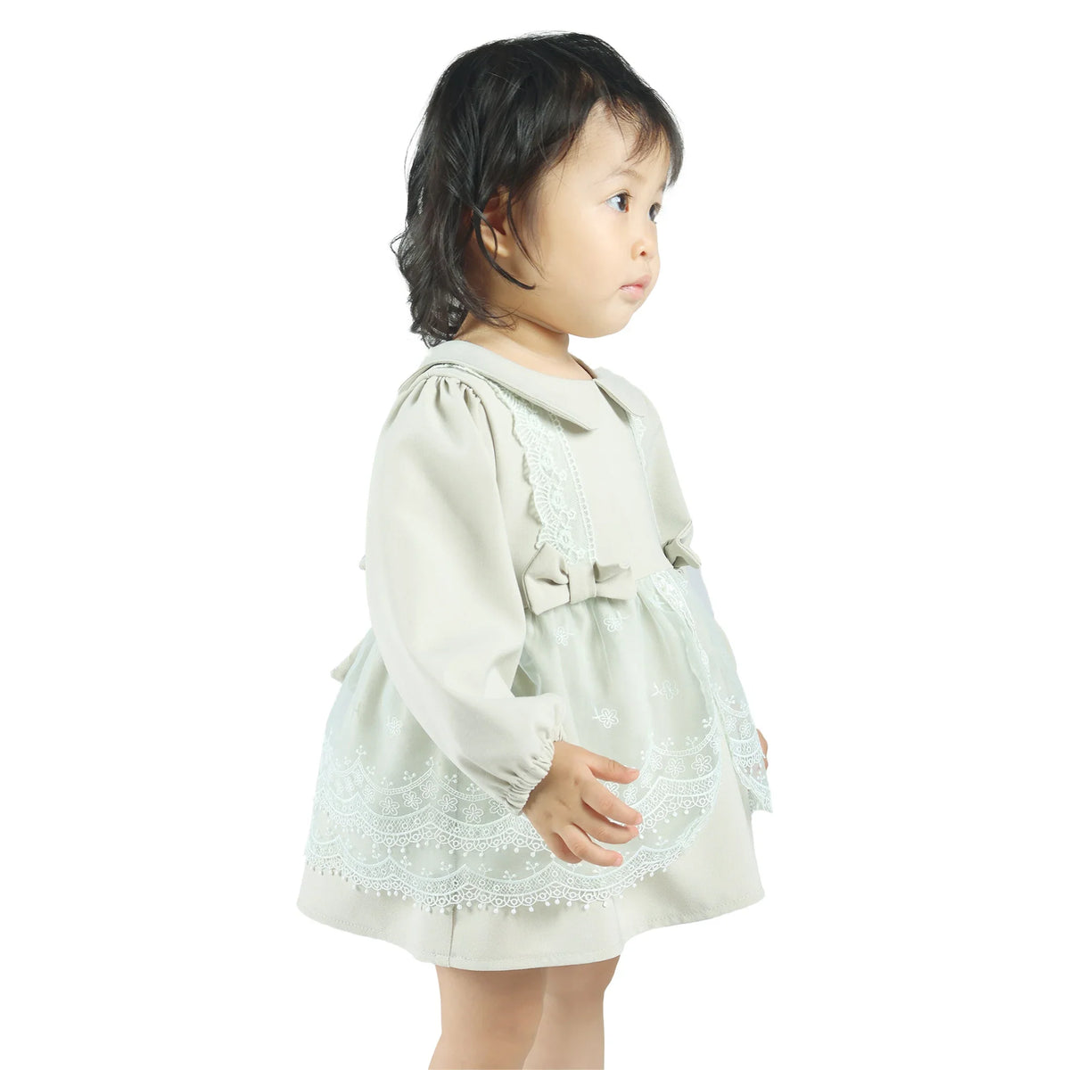 Laced Formal Dress for Baby Girl 80 | 12-18M Gray Green 80 | 12-18M,42,54,27.5,52 Image