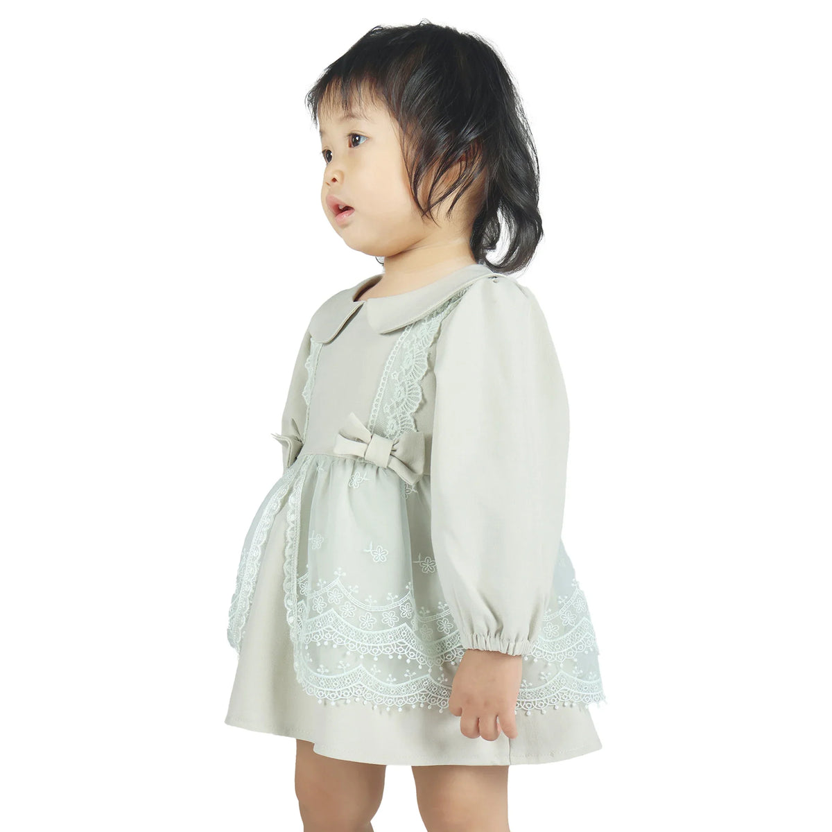 Laced Formal Dress for Baby Girl 86 | 18M-2Y Gray Green 86 | 18M-2Y,44,56,29,54 Image