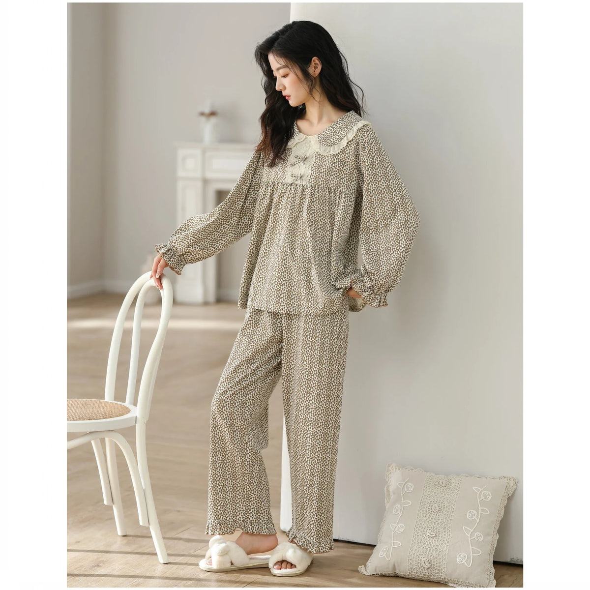 Printed Pajama Set-2pc for Women S Coffee Flower S,90,96,54,60,50 Image