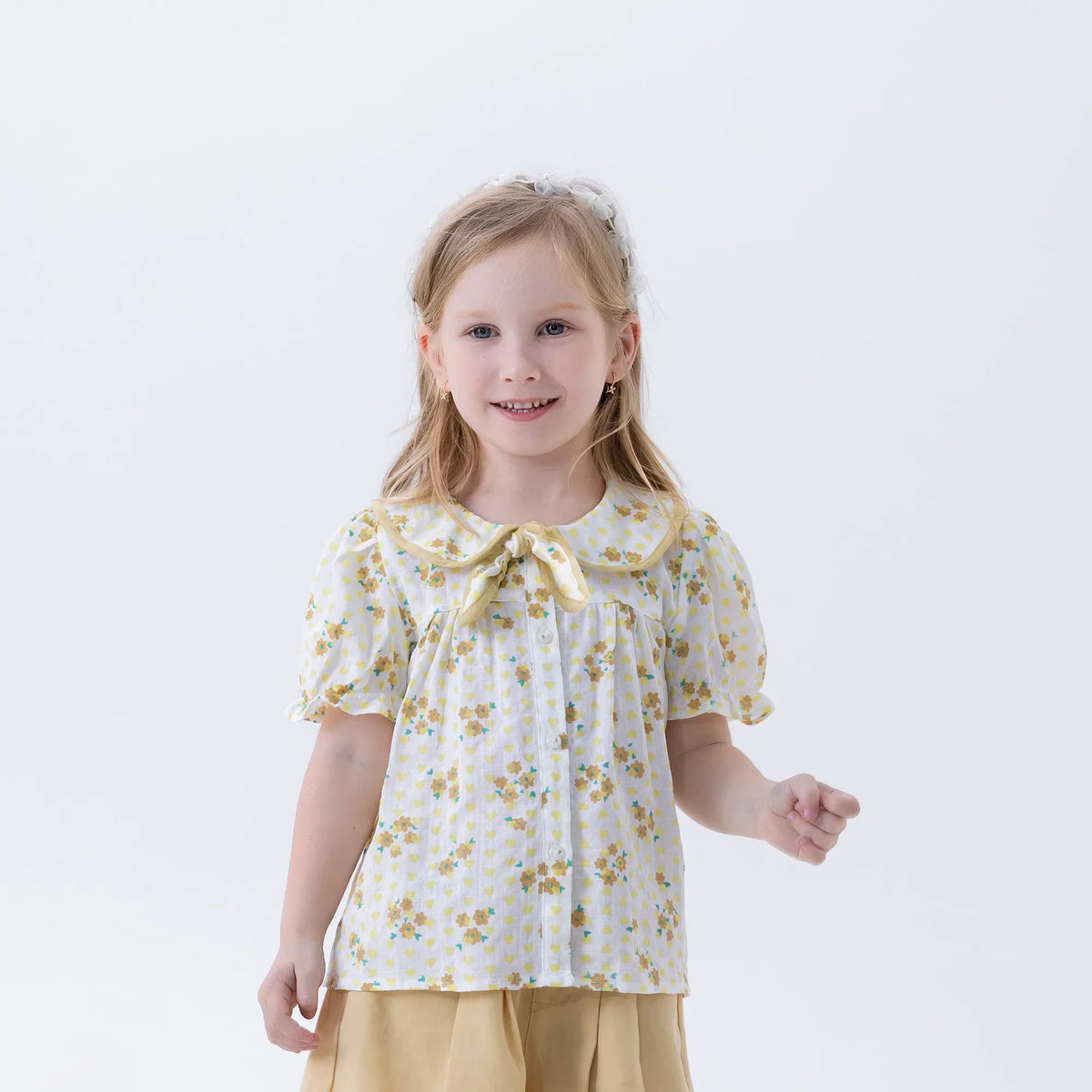 Floral Fashion Shirt For Girls Yellow Image