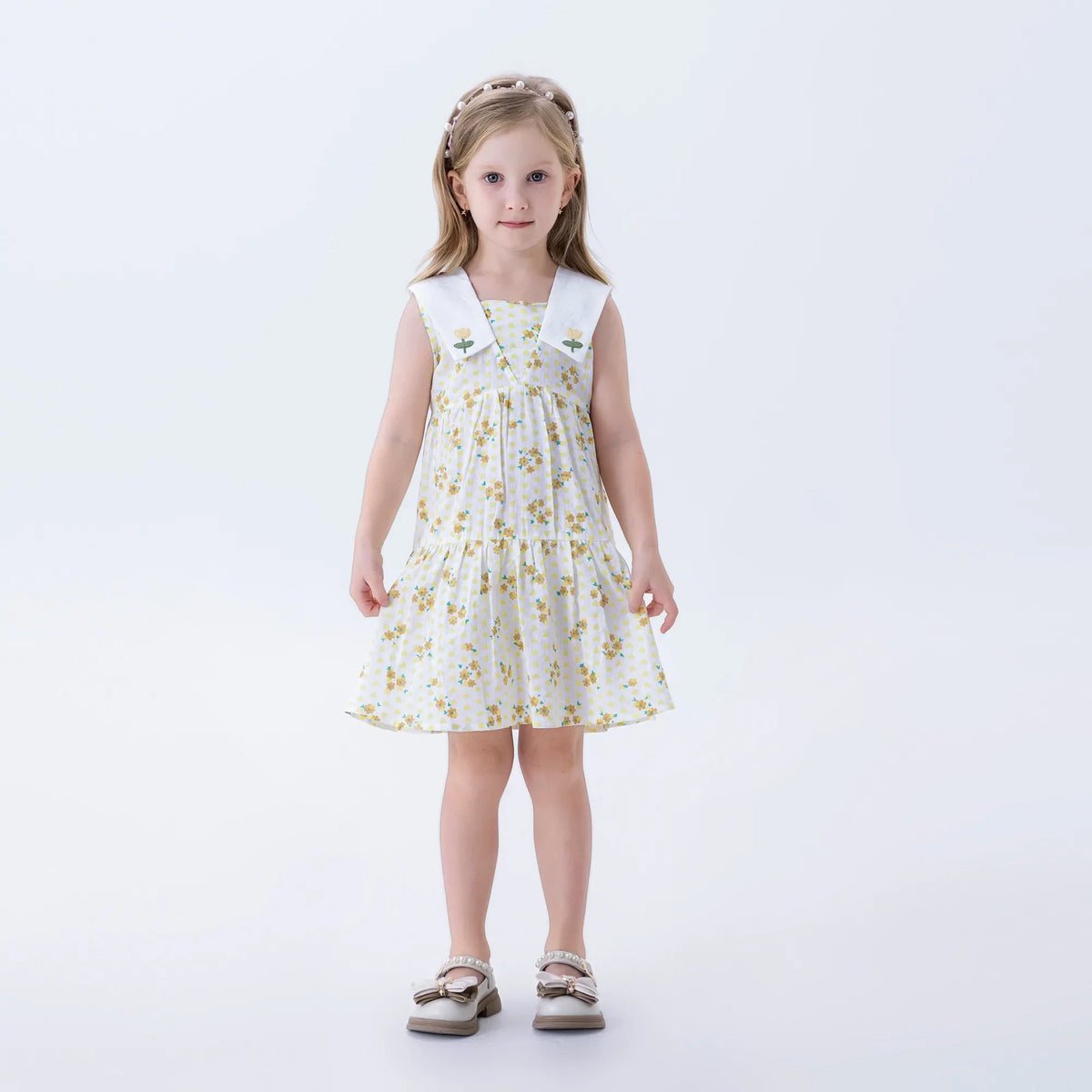 Floral Fashion Dress For Girls Yellow Image