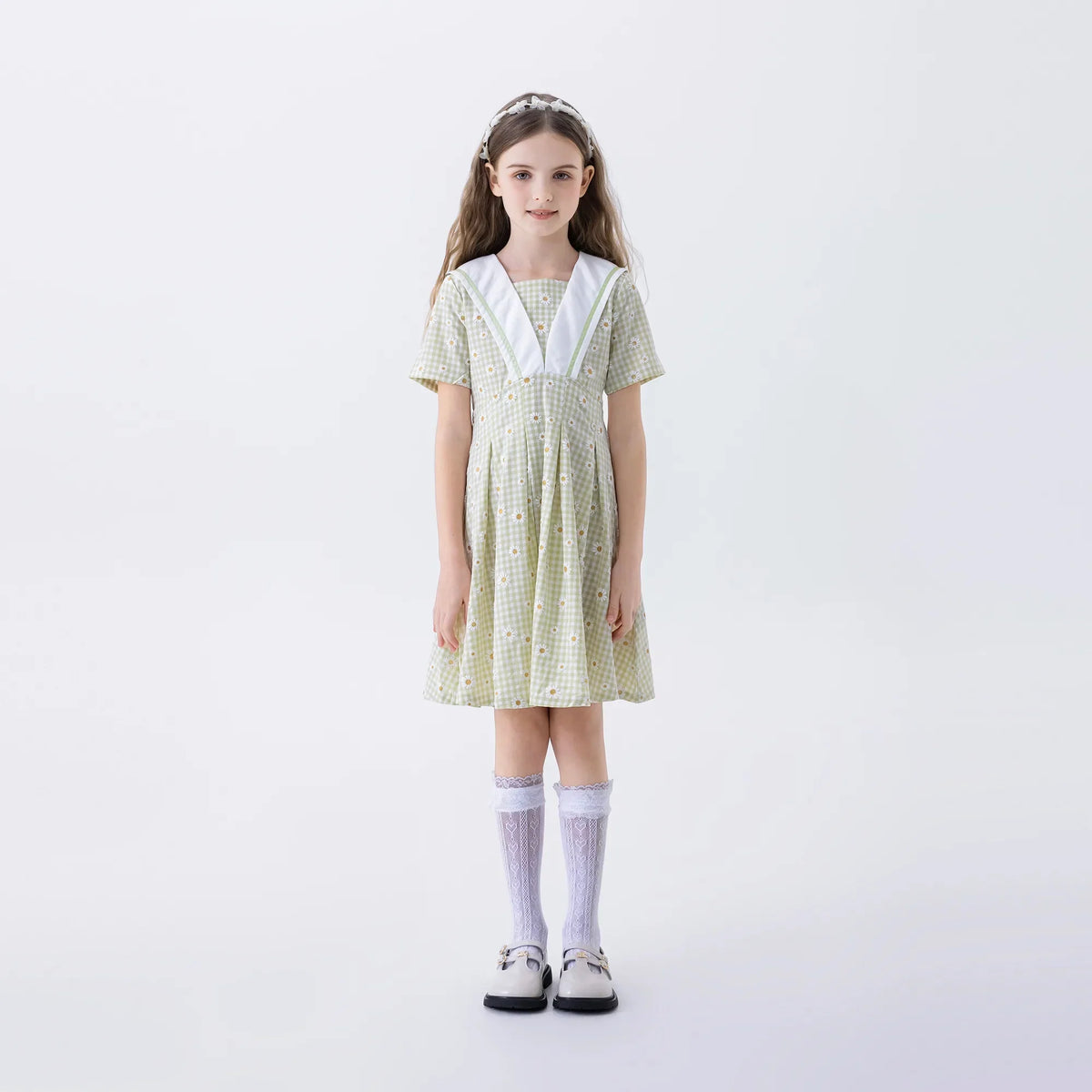 Checked Fashion Dress For Girls Light Green Image