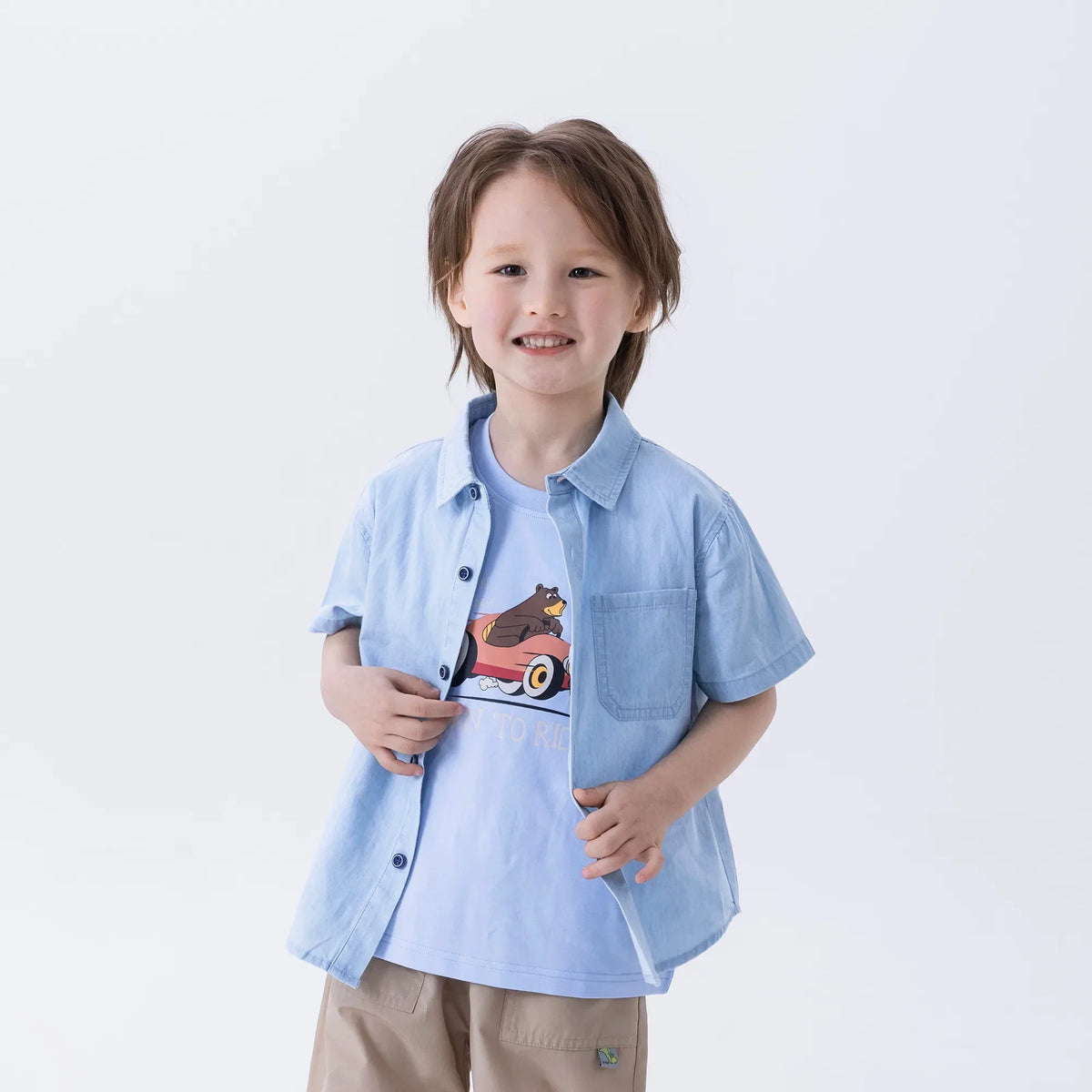 Washed Jeans Fashion Shirt For Boys Light Jeans Blue Image