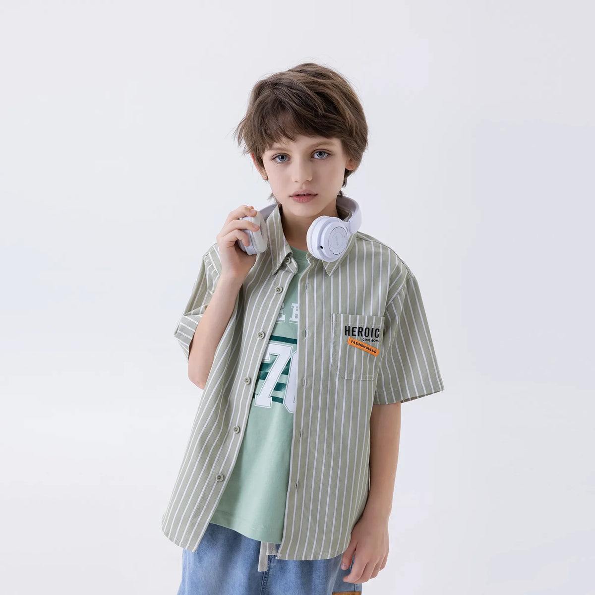 Striped Fashion Shirt For Boys Green Image