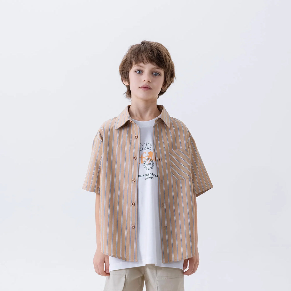 Striped Fashion Shirt For Boys Khaki Image