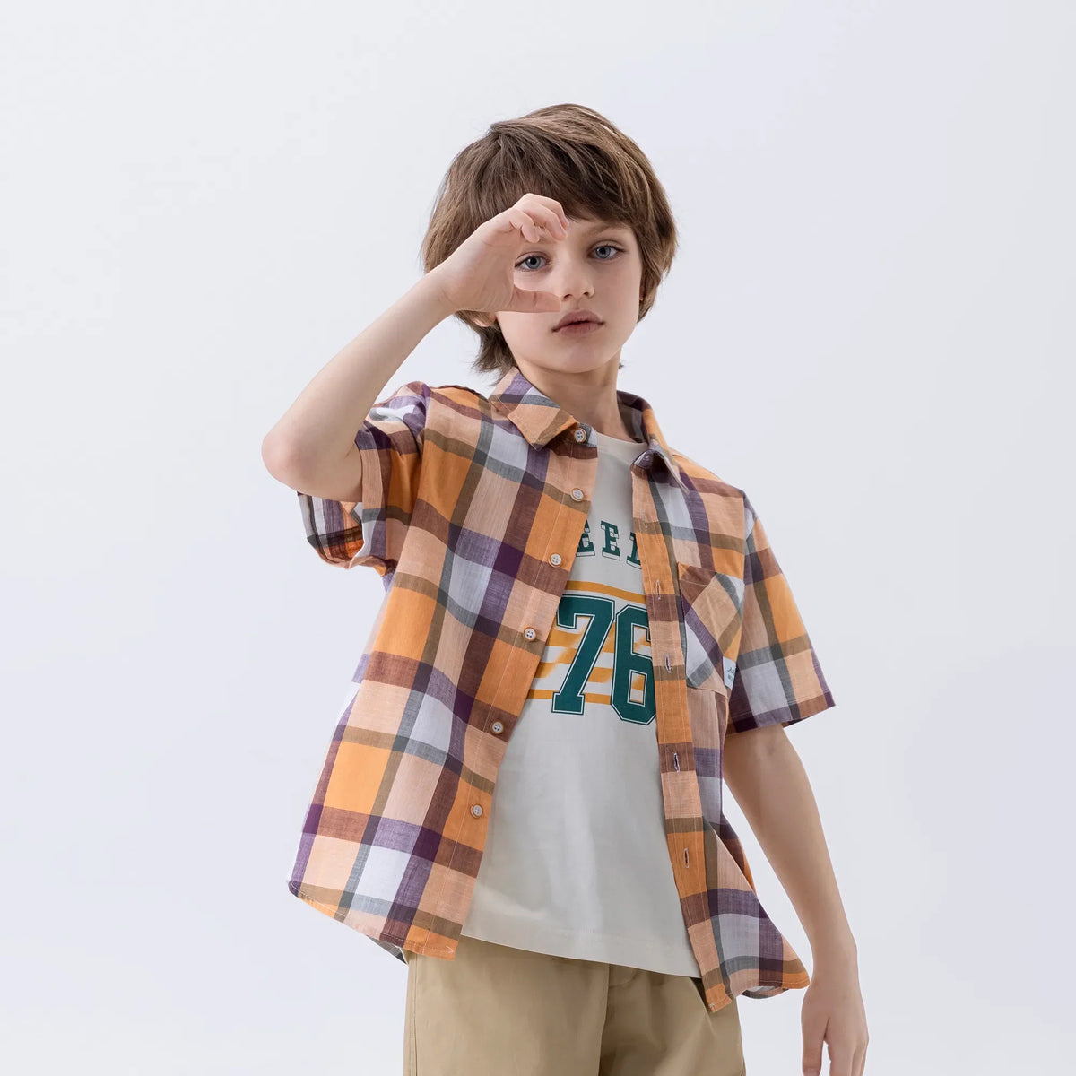 Checked Fashion Shirt For Boys Orange Image