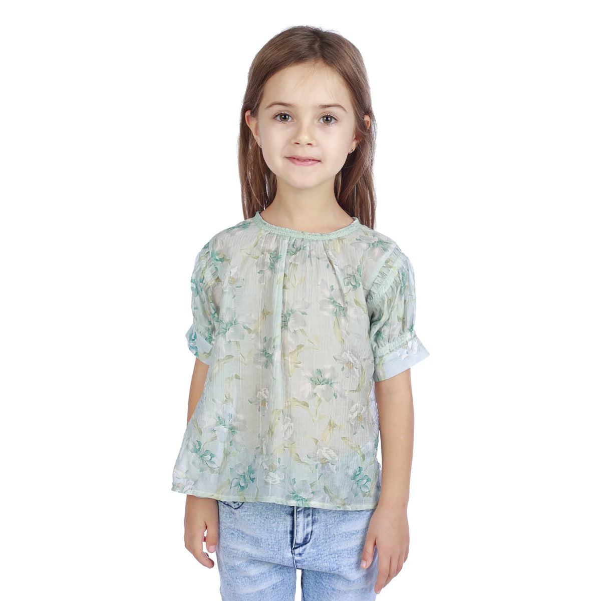 Floral Classic Blouse For Girls Water Green Image