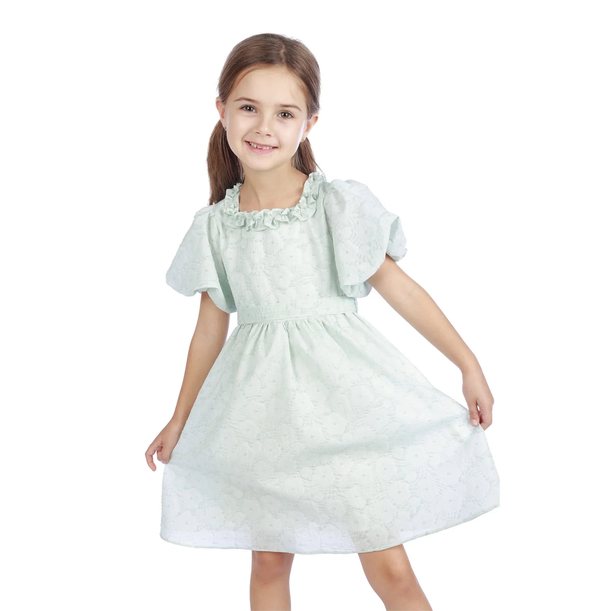 Jacquard Classic Dress For Girls Water Green Image