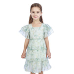 Water Green Floral Classic Dress For Girls Image