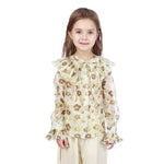 Mustard Green Floral Classic Shirt For Girls Image