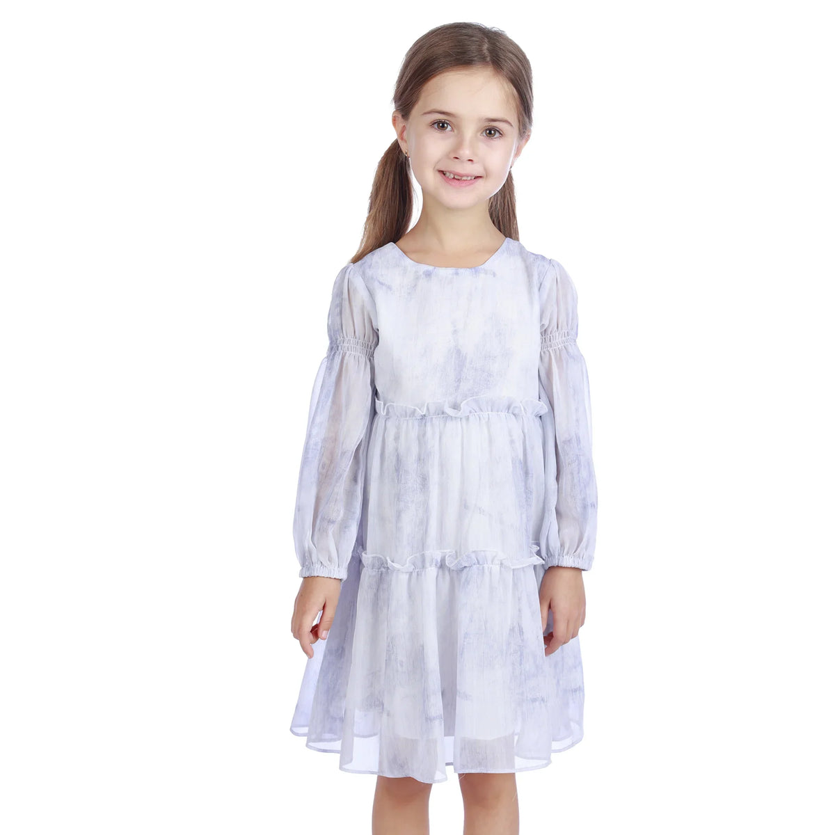 Printed Classic Dress For Girls Blue Purple Image