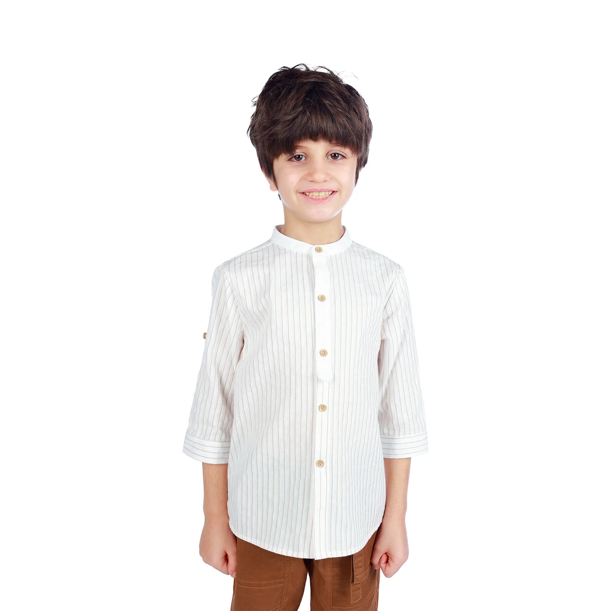 Striped Classic Shirt For Boys Khaki Image