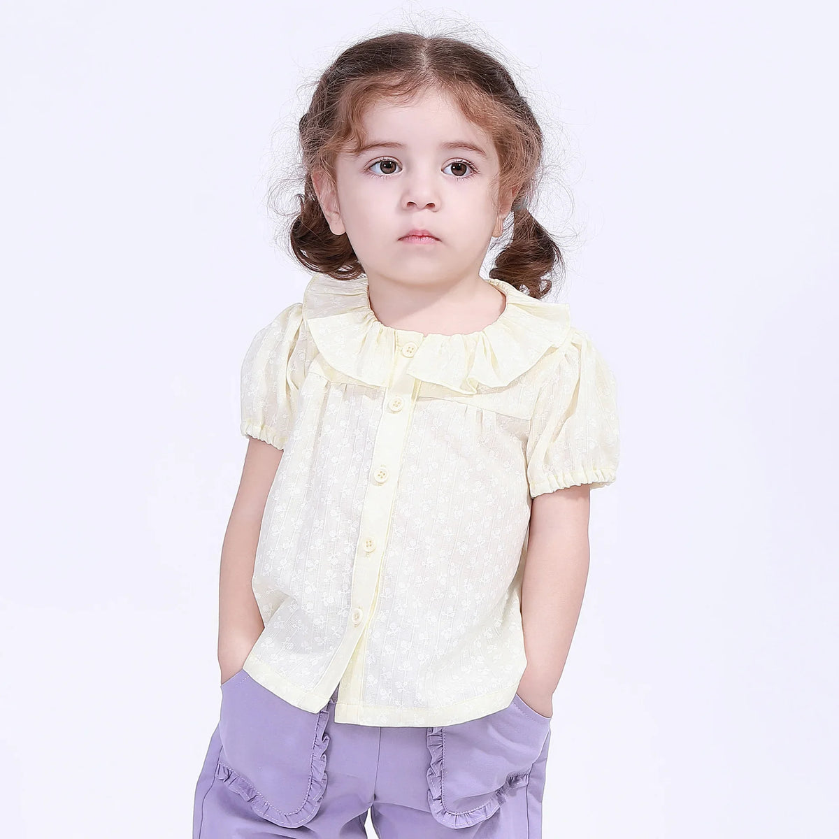 Jacquard Street Look Shirt For Baby Girl Light Yellow Image