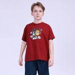 Wine Red Printed Street Look T.Shirt For Boys Image