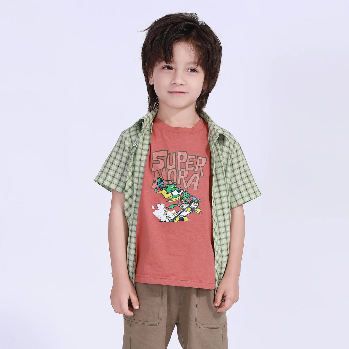 Checked Street Look Shirt For Boys Grass Green Image