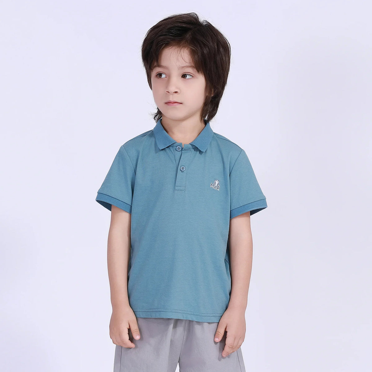 Embroidery Street Look Polo Shirt For Boys Dark Lake Blue Image