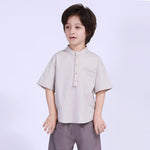Beige Embroidery Street Look Blouse For Boys Image