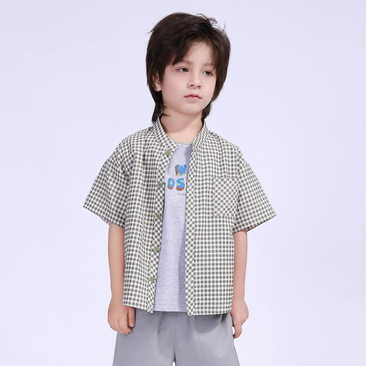 Checked Street Look Shirt For Boys Olive Green Image