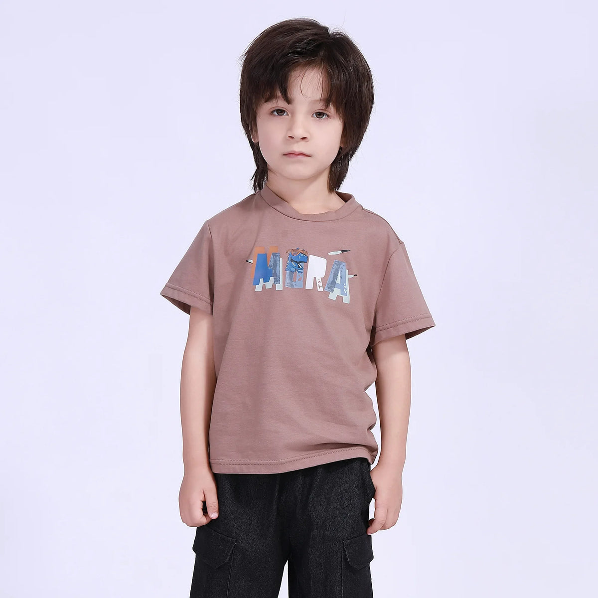 Printed Street Look T.Shirt For Boys Coffee Image