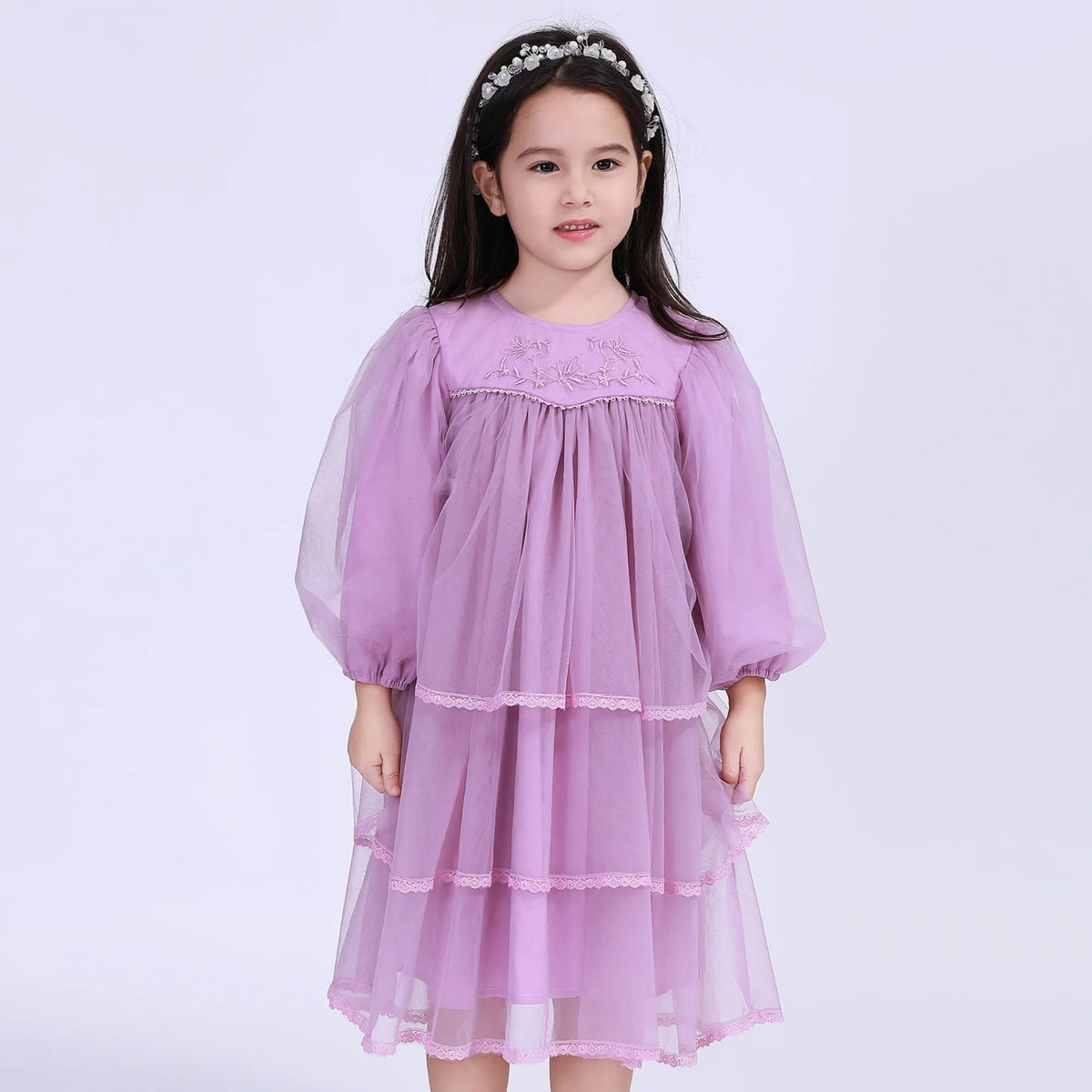 Floral Street Look Dress For Girls Purple Image