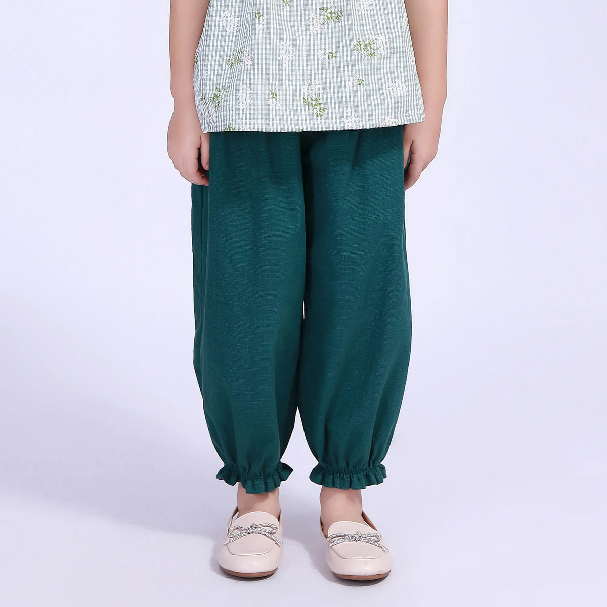 Ankle-Tied Street Look Pants For Girls Dark Green Image