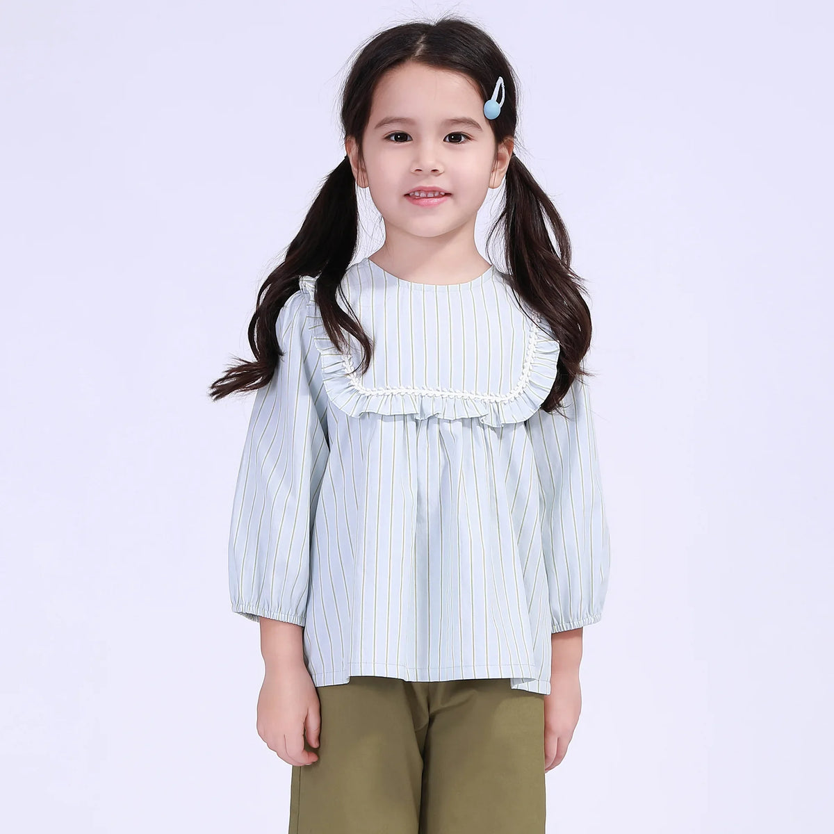 Striped Street Look Blouse For Girls Green Image