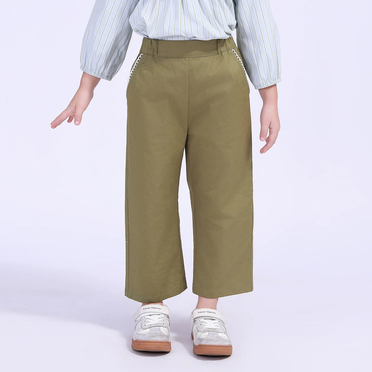 Straight-Leg Street Look Pants For Girls Green Image