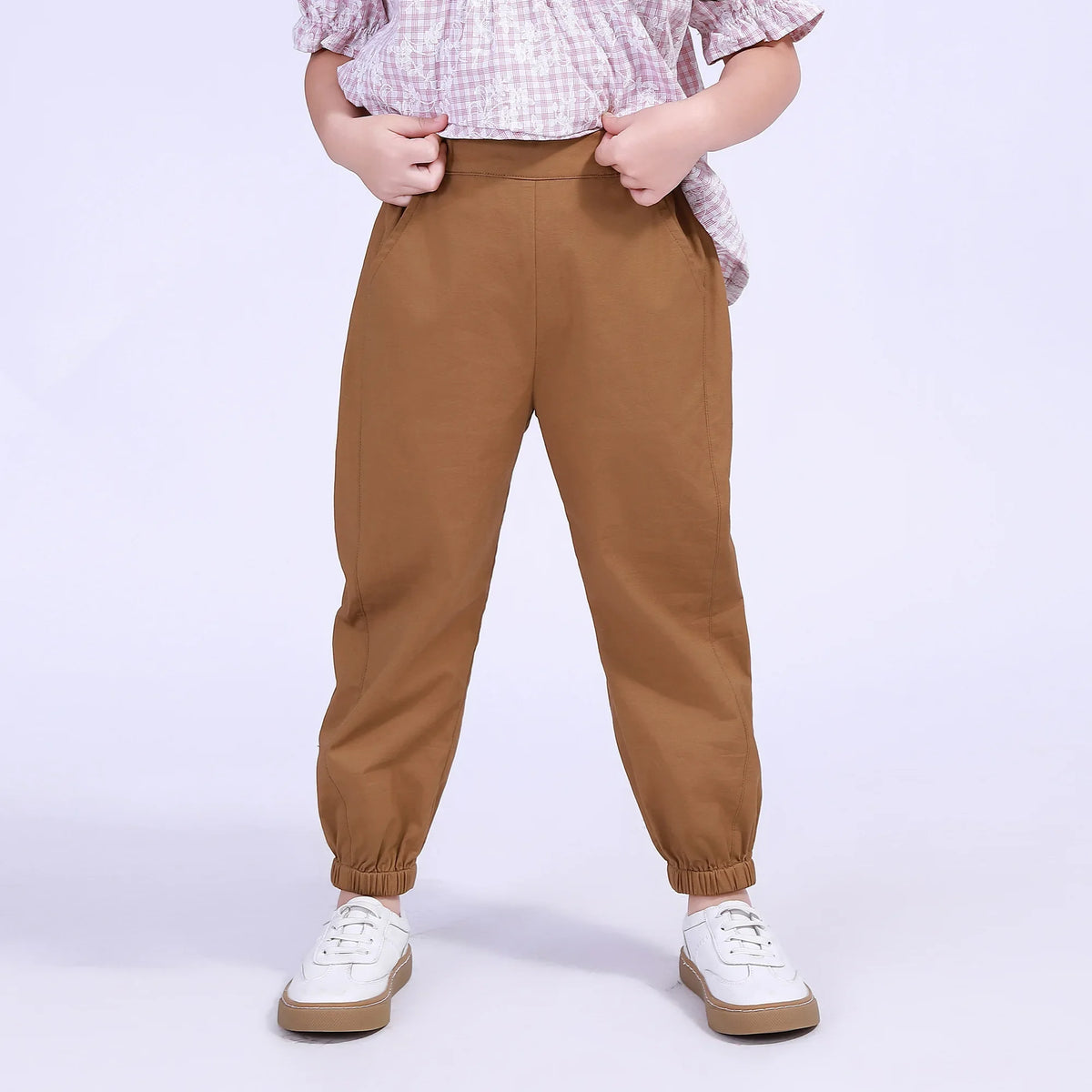 Ankle-Tied Street Look Pants For Girls Brown Image