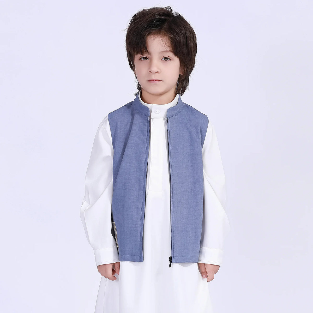 Embroidery Thoub Waistcoat For Boys Gray Blue Image