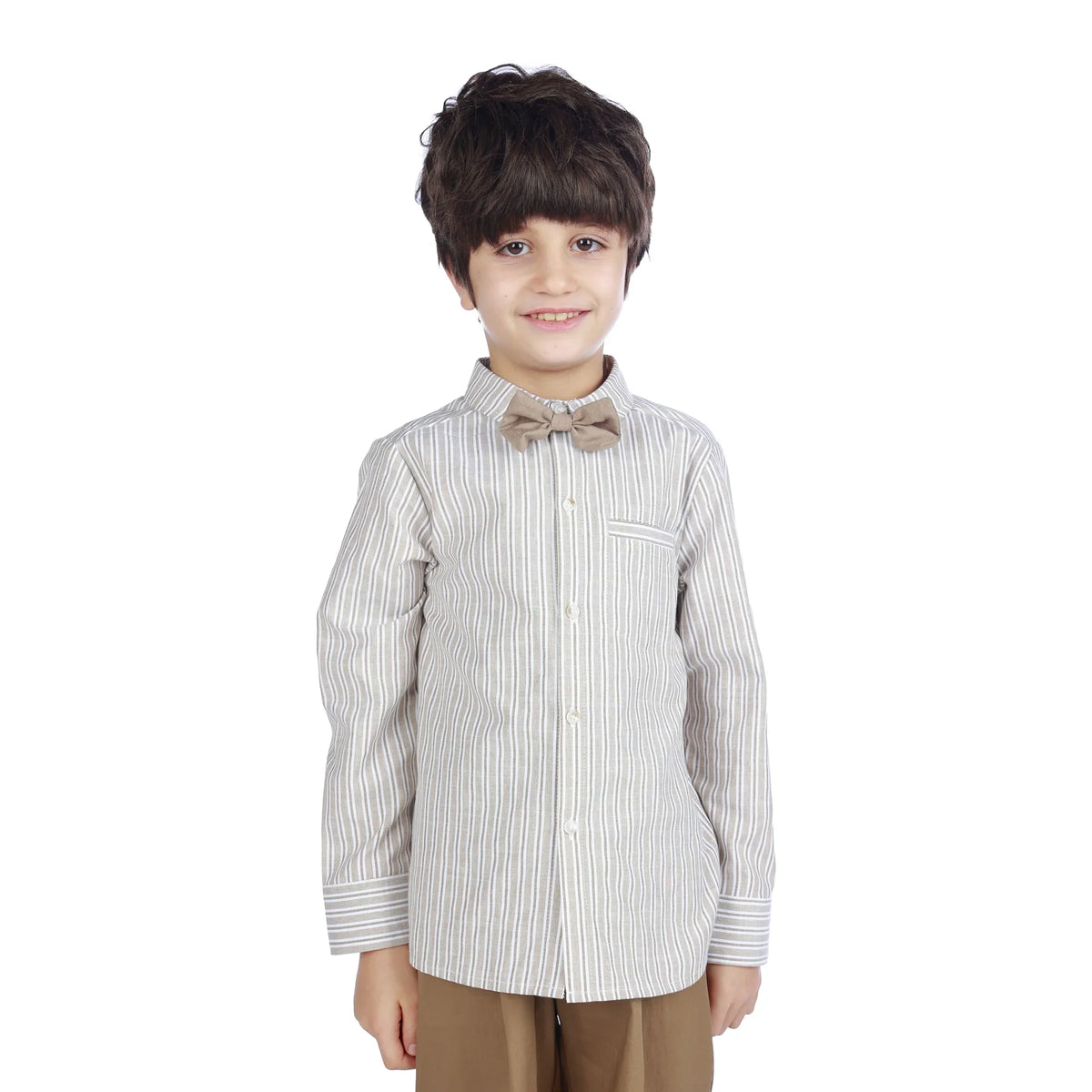 Striped Formal Shirt For Boys Light Coffee Image