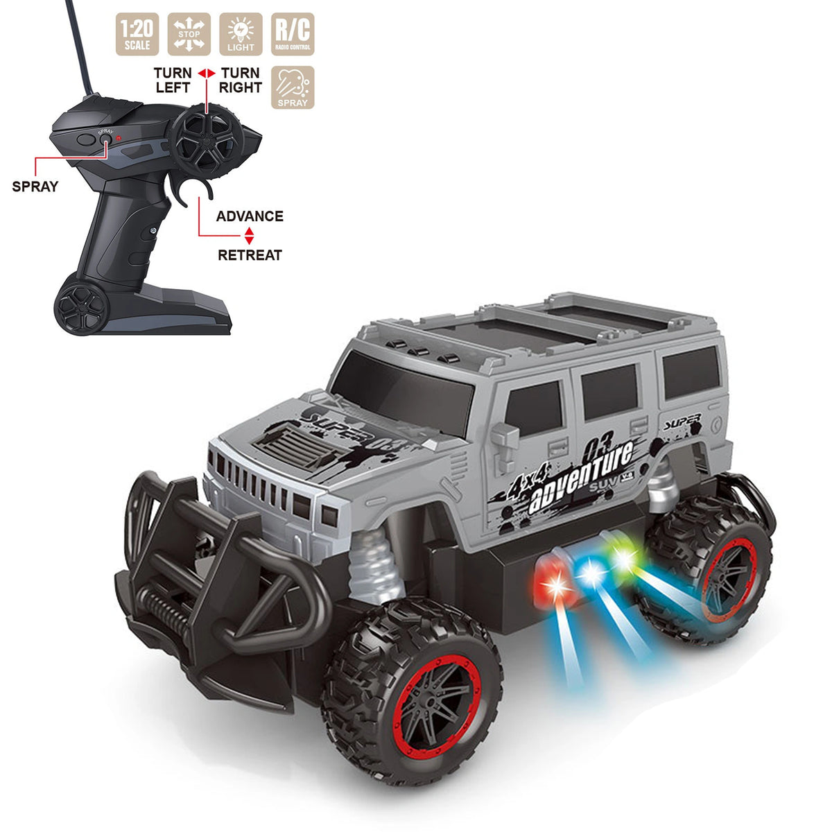 1:205 Off-Road Remote Control Car With Light Spray (Including 3.7V Lithium Battery) 6Y+ Gray Image