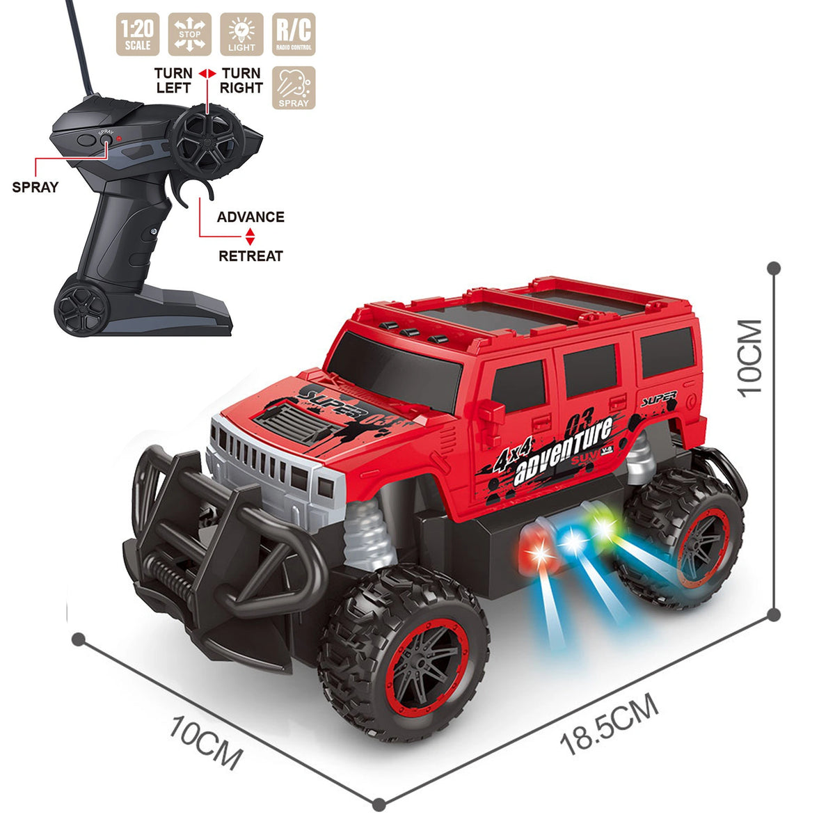 1:205 Off-Road Remote Control Car With Light Spray (Including 3.7V Lithium Battery) 6Y+ Red Image