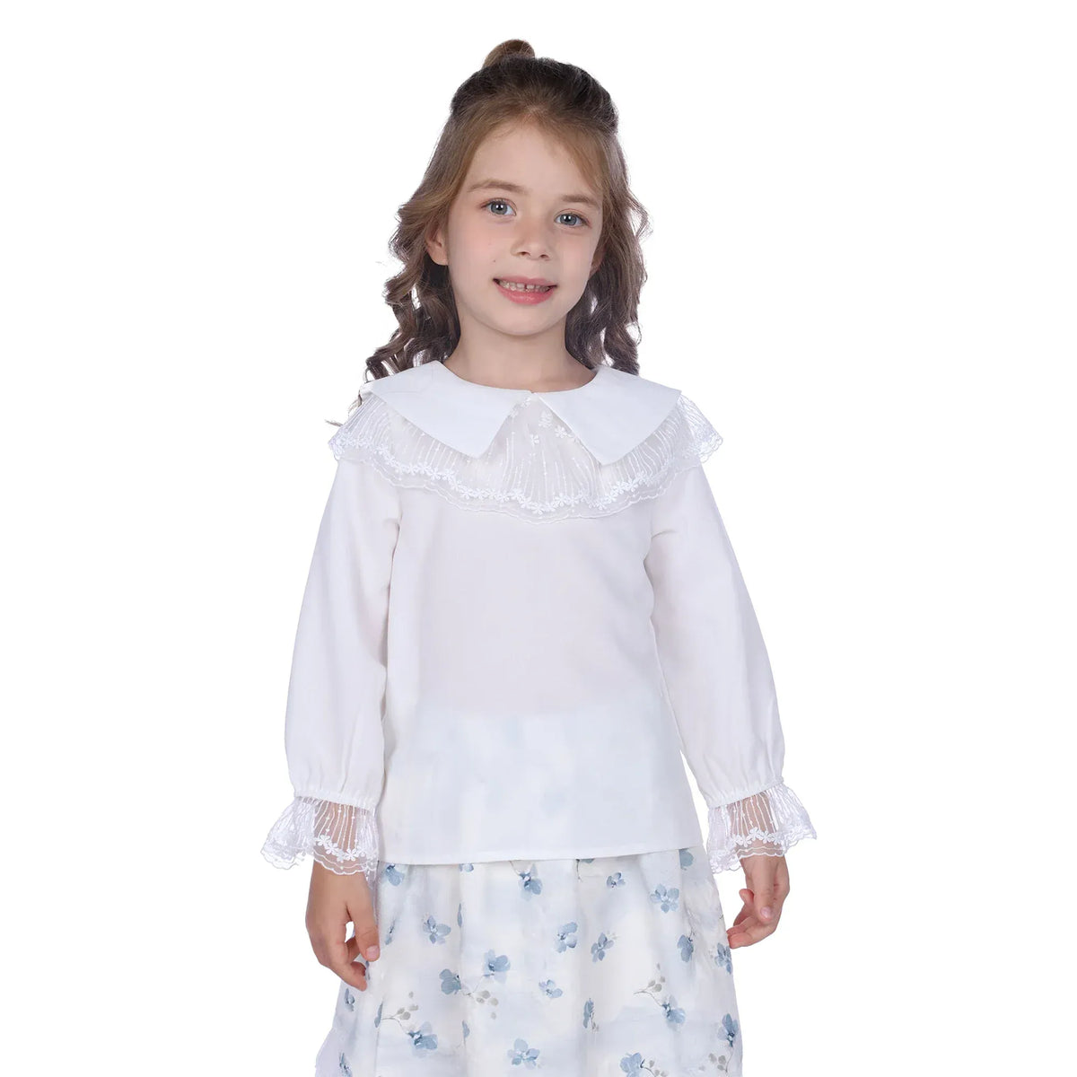 Off White Laced Classic Blouse For Girls Image