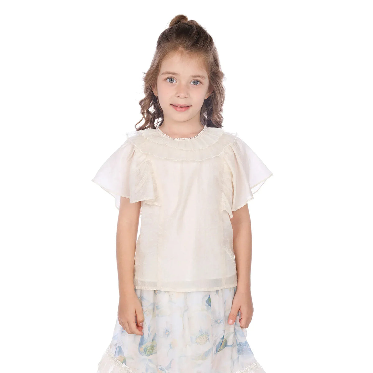 Light Beige Plain Classic Blouse For Girls Image