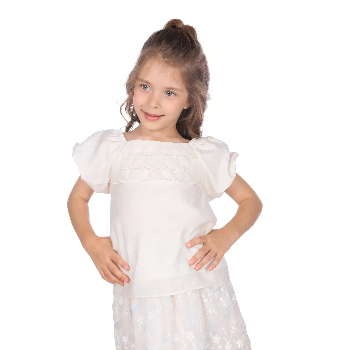 Light Beige Embroidery Classic Blouse For Girls Image