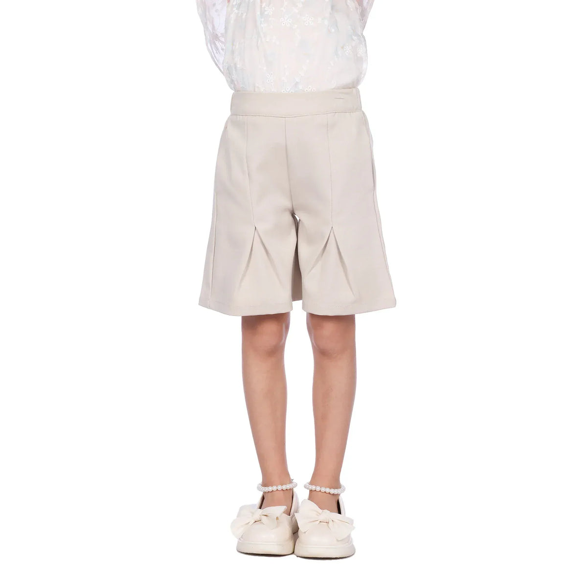 Beige Plain Classic Shorts For Girls Image