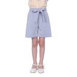 Grey Blue Plain Classic Shorts For Girls Image