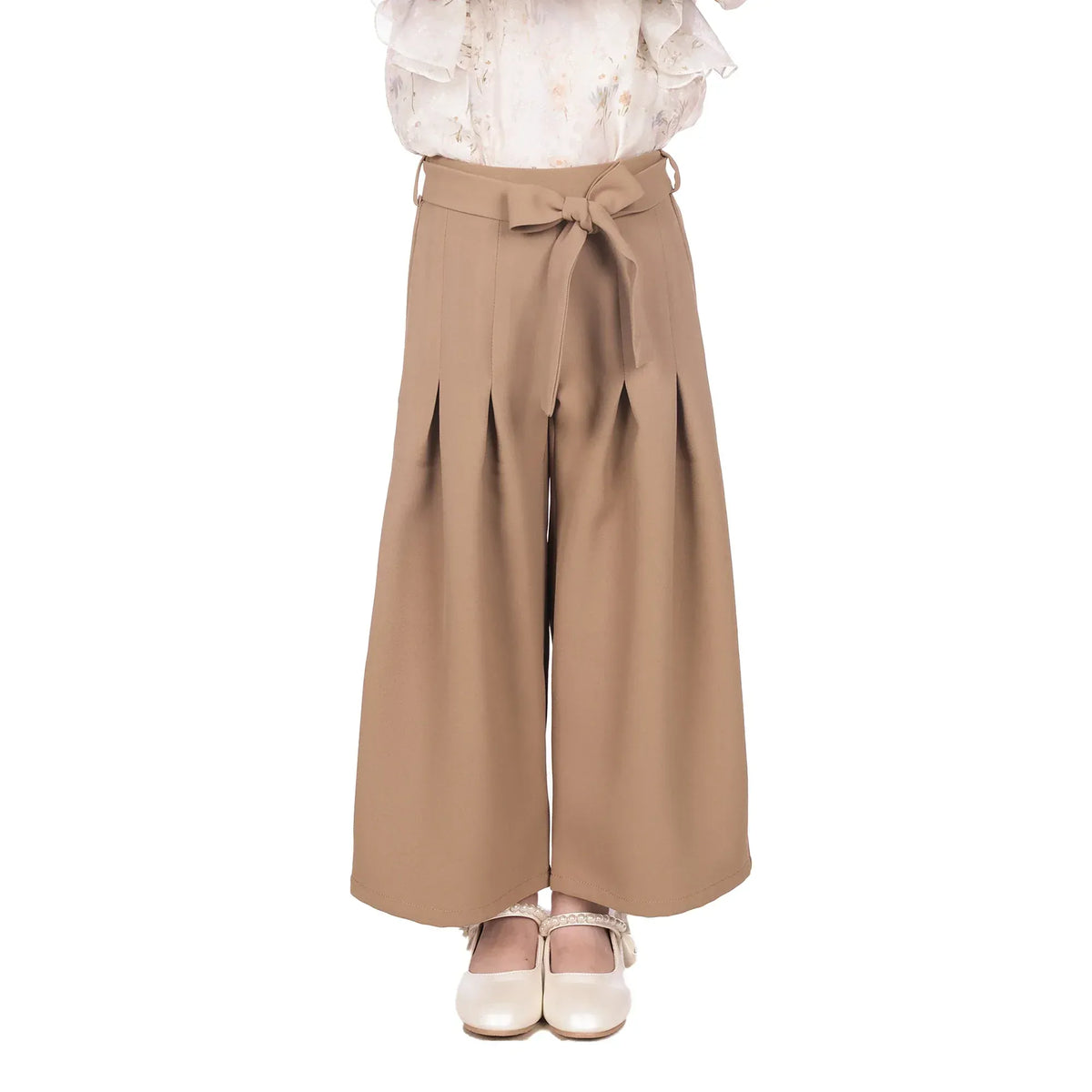 Brown Plain Classic Pants For Girls Image
