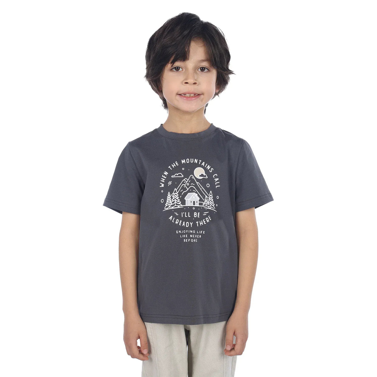 Dark Grey Printed Classic T.Shirt For Boys Image