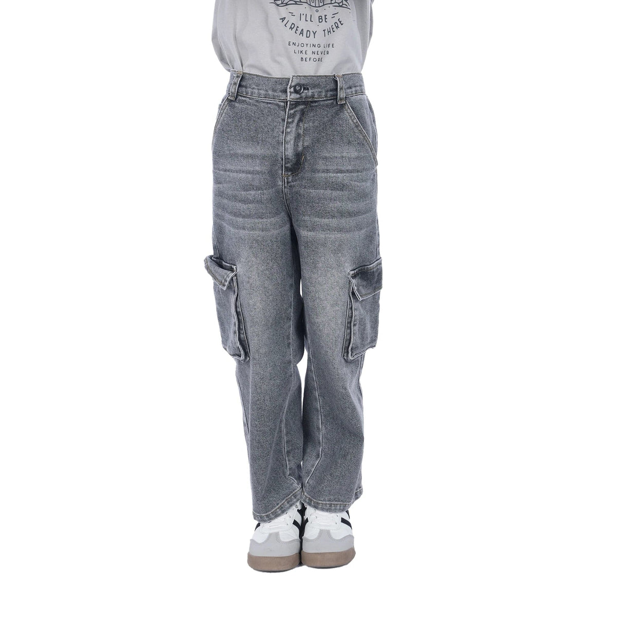 Jeans Grey Washed Jeans Classic Pants For Boys Image
