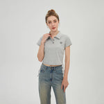 Grey Embroidery Polo Shirt for Women Image
