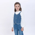 Washed Jeans Waistcoat for Girls Jeans Blue Image