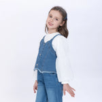 Washed Jeans Waistcoat for Girls Image