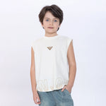 Beige Printed Sleeveless T-Shirt for Boys Image