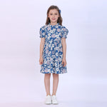 Navy Floral Dress for Girls Image