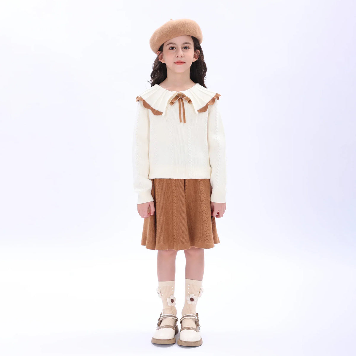 Beige Casual Jacquard Sweater for Girls Image