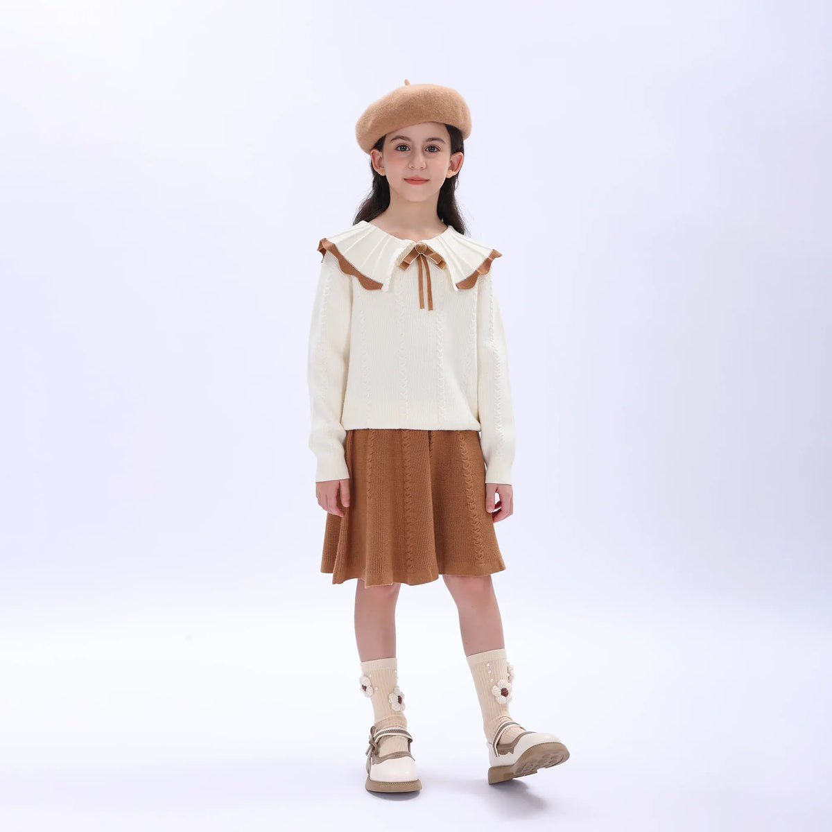 Coffee Casual Jacquard Skirt for Girls Image
