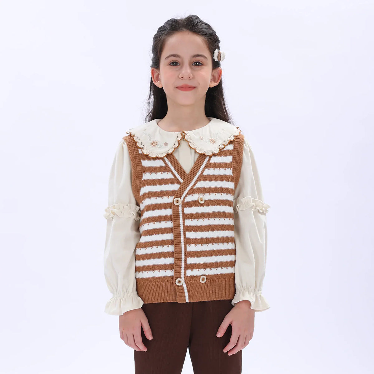 Casual Striped Waistcoat for Girls Image