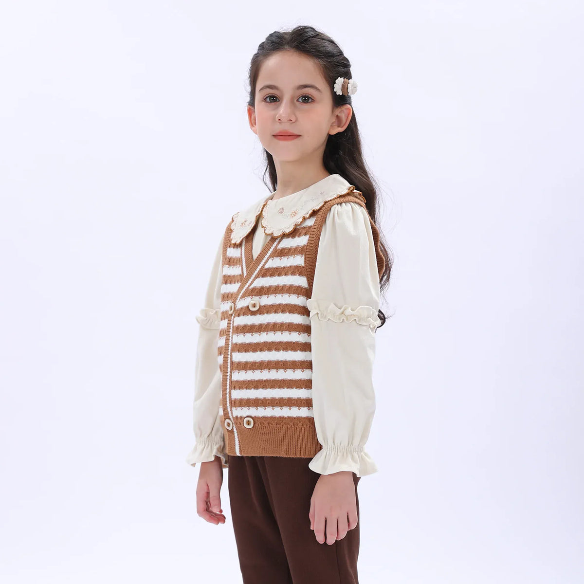 Casual Striped Waistcoat for Girls Image